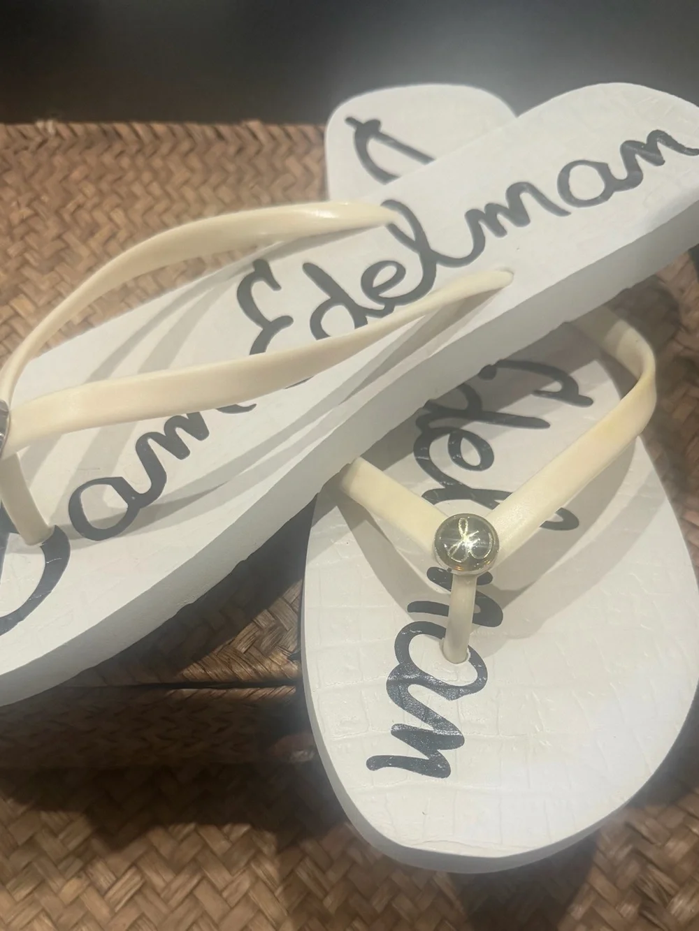 Sam Edelman Cream and White Logo Thong Sandals